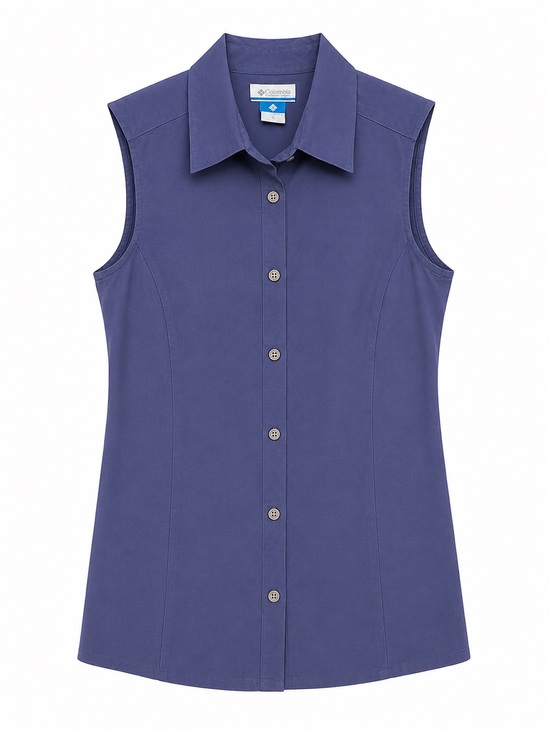 Columbia Tops - Columbia Women's Sleeveless Button-Down Top in Purple Sporty Favorites